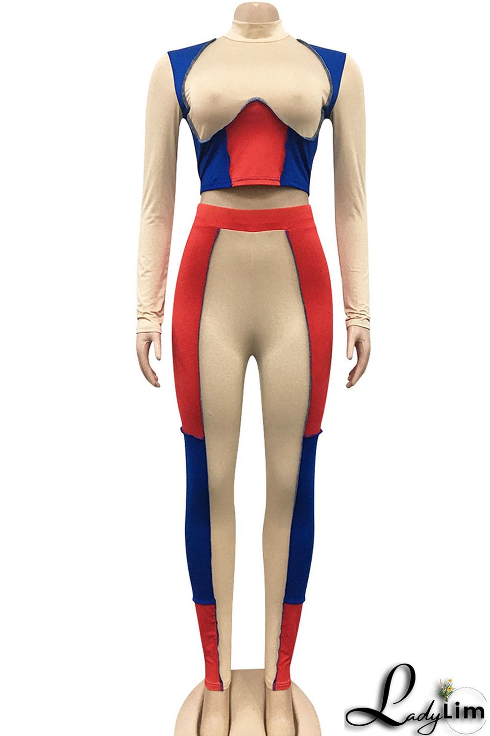 Apricot Sexy Solid Split Joint Mandarin Collar Long Sleeve Two Pieces