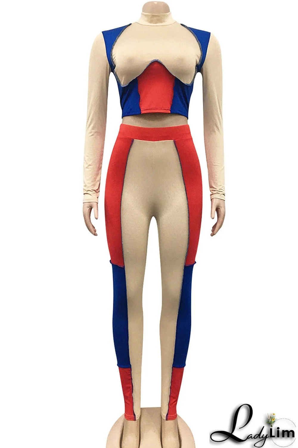 Apricot Sexy Solid Split Joint Mandarin Collar Long Sleeve Two Pieces