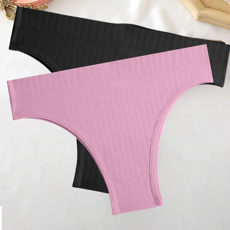 FINETOO 2PCS/Set M-XL Women Seamless Pantys 9 Solid Colors Sexy Brazilian Panties  Midi-Waist Underpants For Girls Fashion Thong