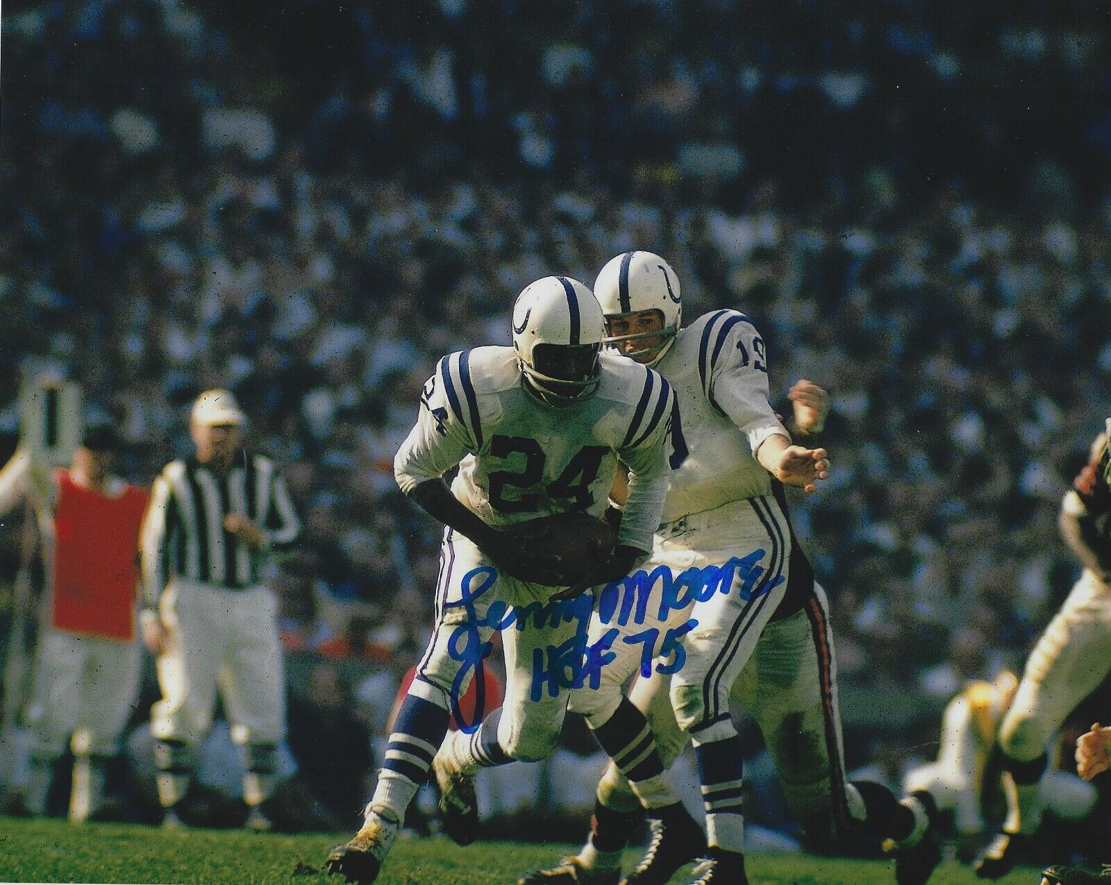 Autographed LENNY MOORE HOF 8X10 Baltimore Colts Photo Poster painting - w/COA