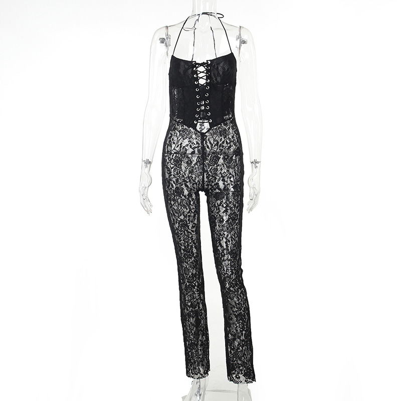 Townlike Sexy Party Slim Bodycon Halter Lace Jumpsuits Women Elegant Backless Long Rompers Womens Jumpsuit  Summer Overalls
