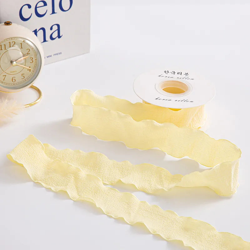 Ruffled Pleated Fishtail Yarn 2.5 Wide Ribbon Flower Packaging Ribbon Macaron Floral Snow Yarn Linen Diy