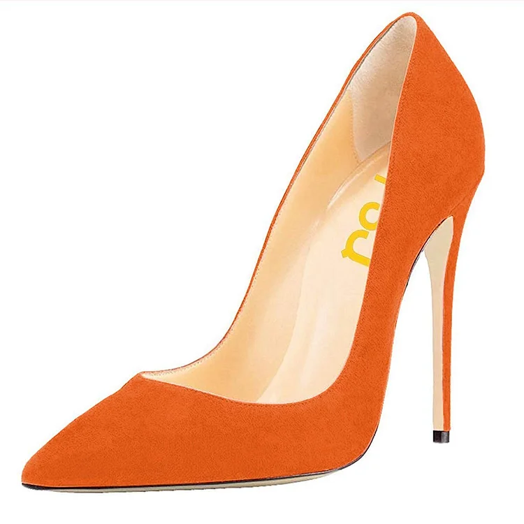 Orange Stiletto Heels Office Heels Pointy Toe Vegan Suede Shoes |FSJ Shoes