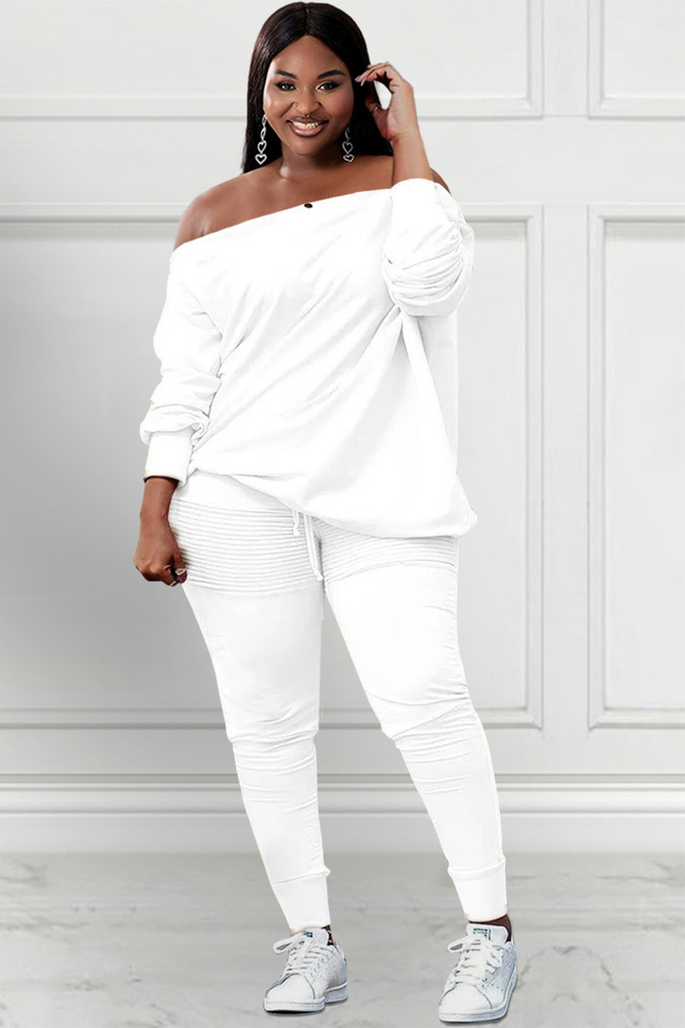 Design Plus Size Casual Pants Set Burgundy Long Sleeves Oblique Collar Sweatshirt Two Pieces Pants Set
