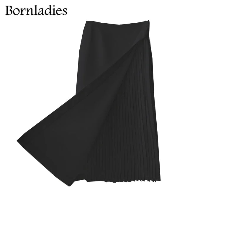 Bornladies Skirt Suits Women Summer Two Piece Set Short Sleeve O-neck T Shirt + High Waist Long Pleated Skirt 2 Piece Outfits
