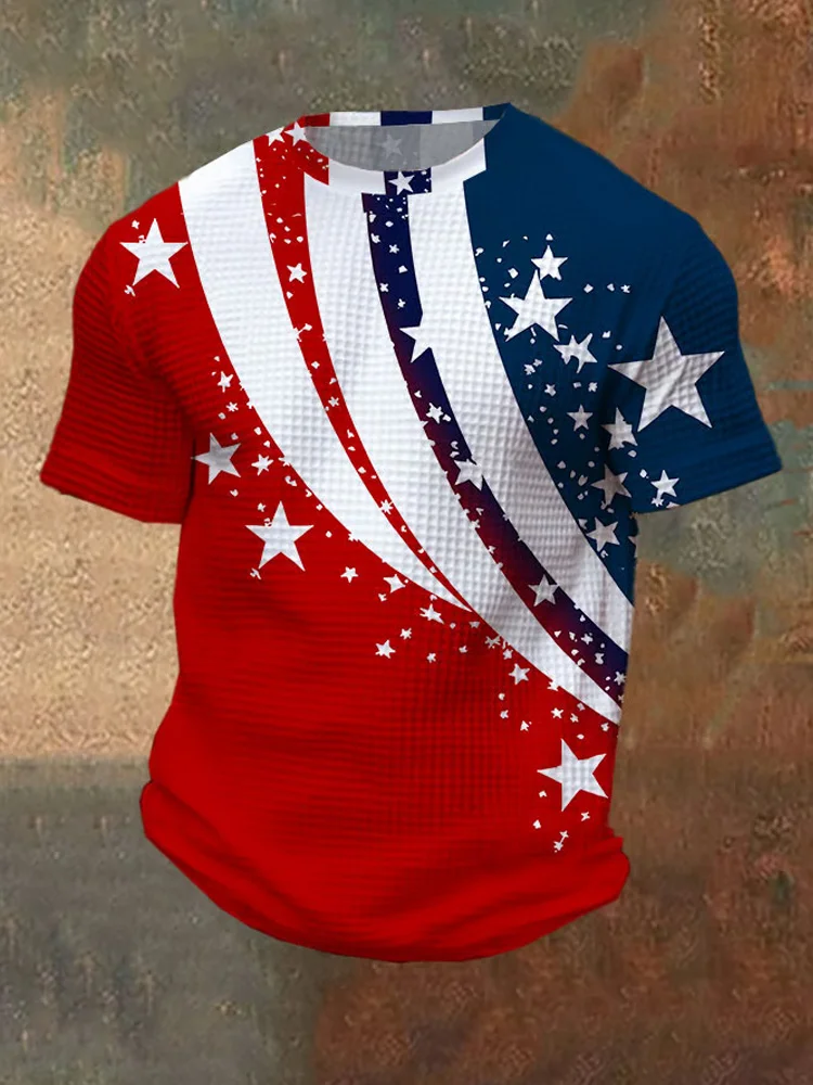 Men's Fashion Casual Independence Day Printed Waffle T-shirt