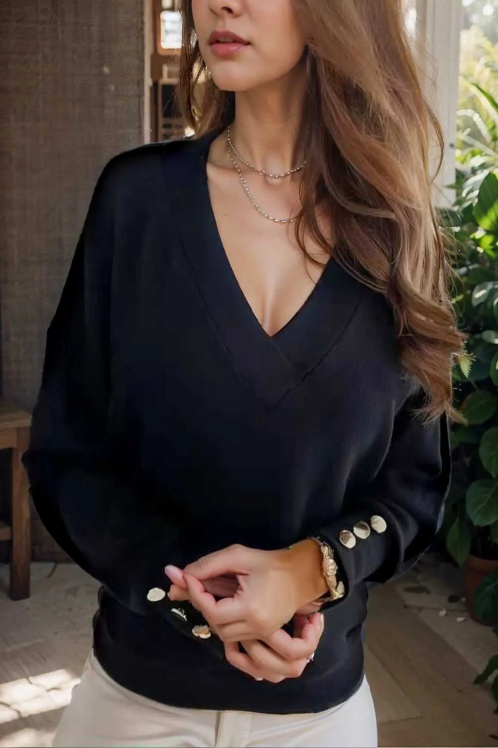 women s sweaters solid v neck long sleeve button sweater