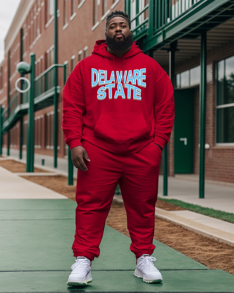 Men's Plus Size Delaware State Style Hoodie and Sweatpants Two Piece Set