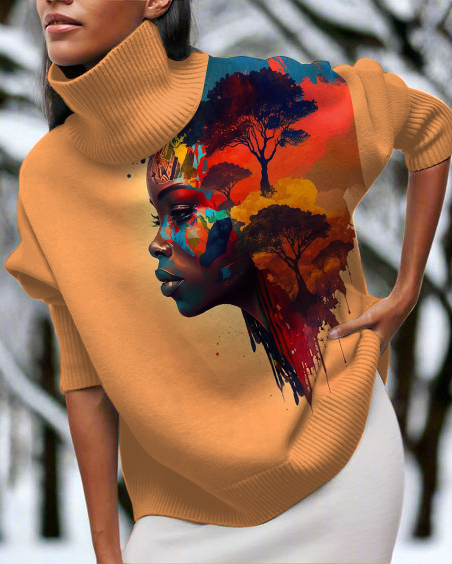 Forest African Women High Neck Long Sleeve Top