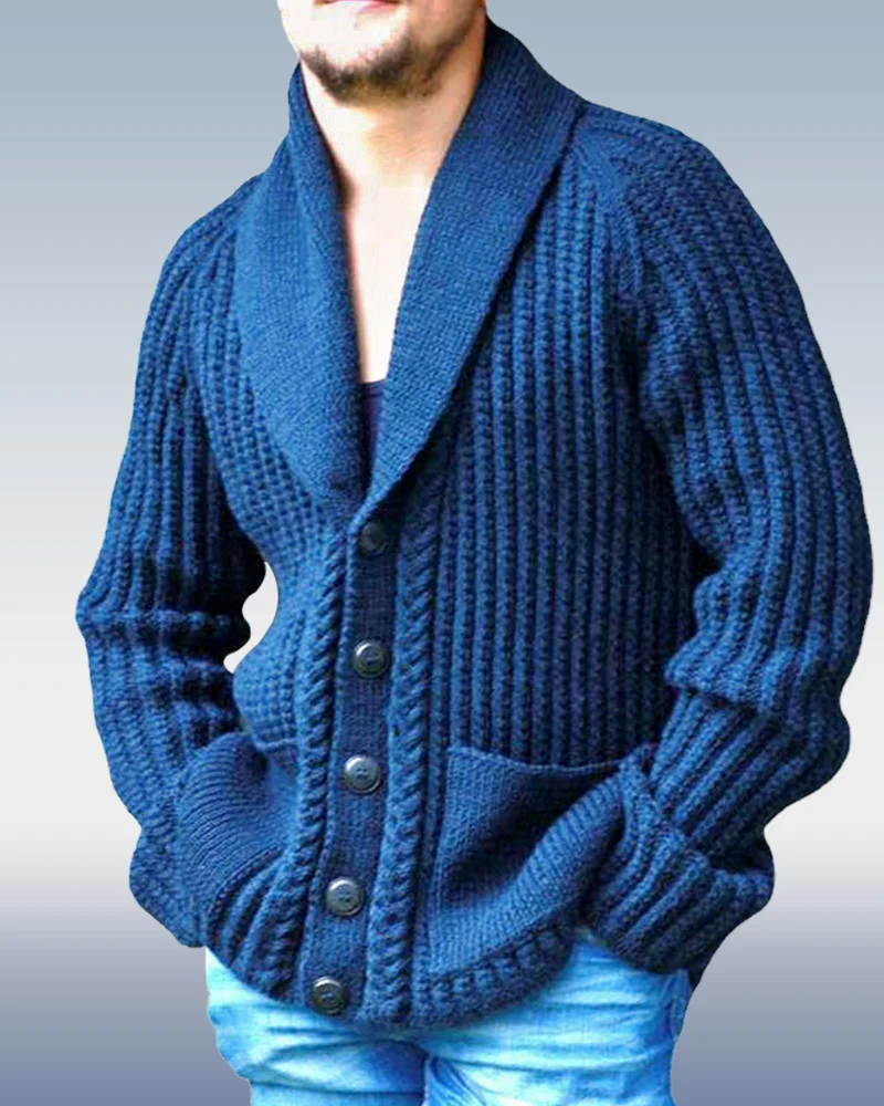 Men's Lapel Long Sleeve Cardigan Sweater