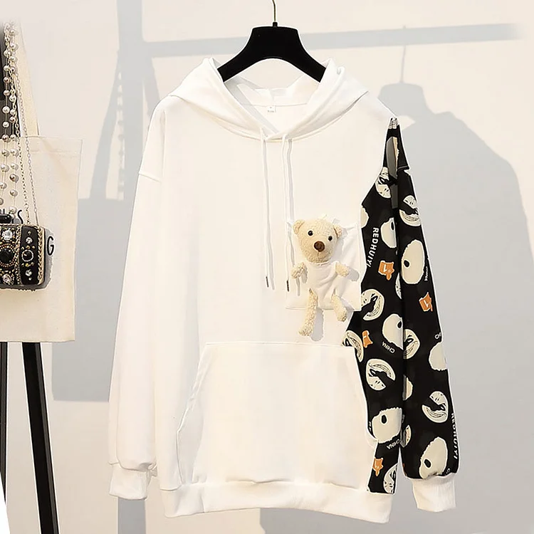 3D Bear Pocket Colorblock Hoodie - Modakawa modakawa