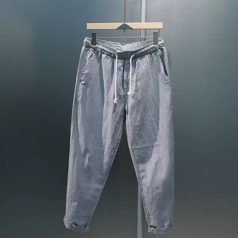 Men's Casual Thin Striped Cotton and Linen All-match Pants