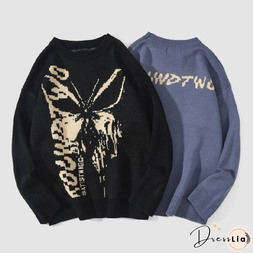 Butterfly & Letters Graffiti Print Sweater