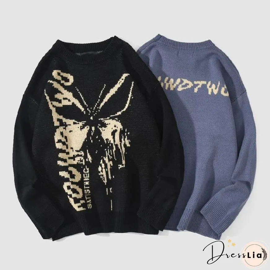 Butterfly & Letters Graffiti Print Sweater