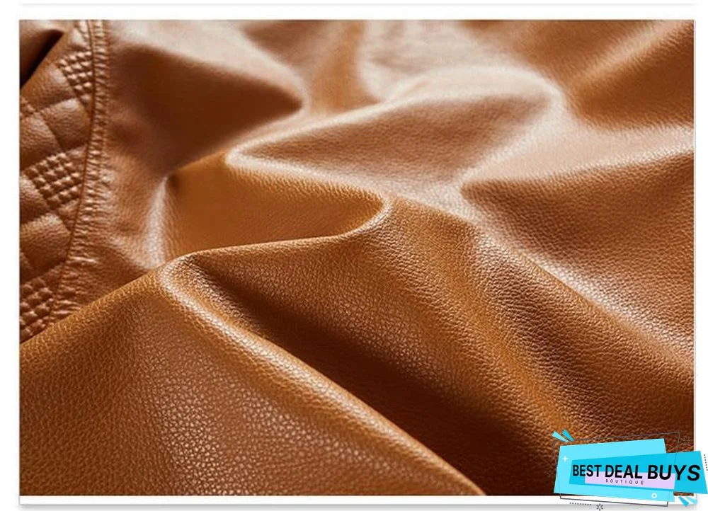 Mens Leather Jacket Fashion Vintage Leather Plus Size Stand Collar Coat