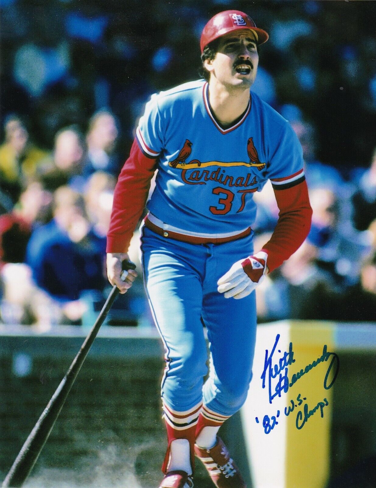 KEITH HERNANDEZ ST. LOUIS CARDINALS 1982 WS CHAMPS ACTION SIGNED 8x10