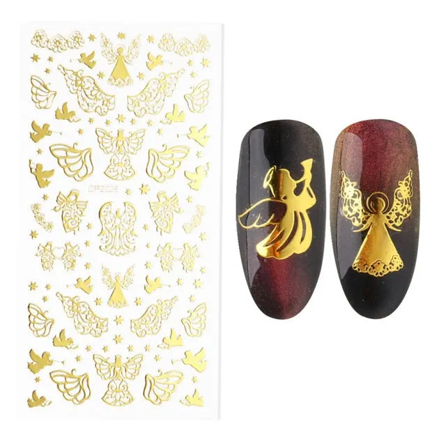 Nail Stickers Embossed 5D Christmas Snow Butterfly Designs Back Glue Nail Decals Decoration Tips For Beauty Salons-Nail Inspo