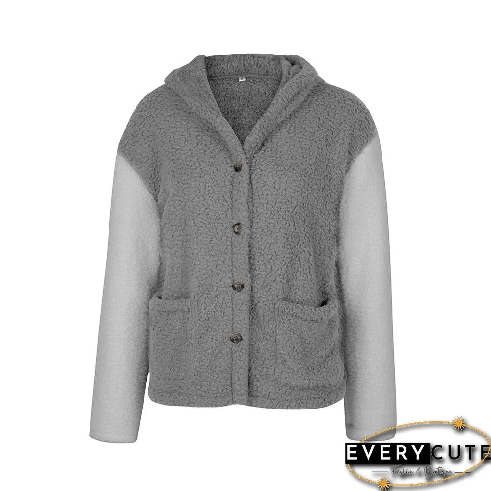 Gray Splice White Fleece Hooded Coat