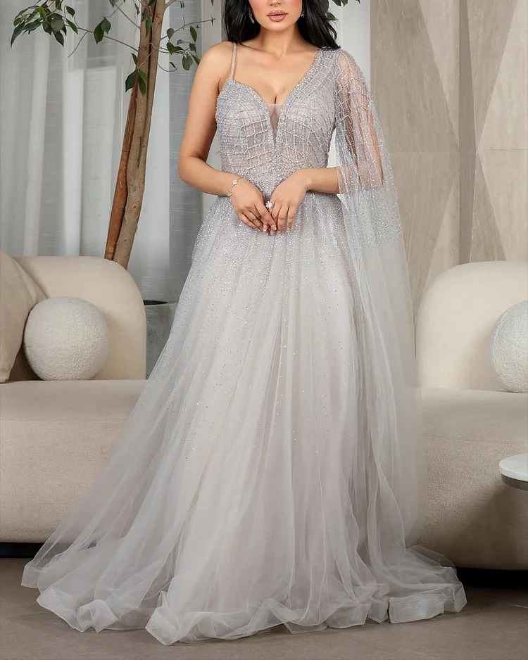 Women's Mesh Shawl Sequin Dress