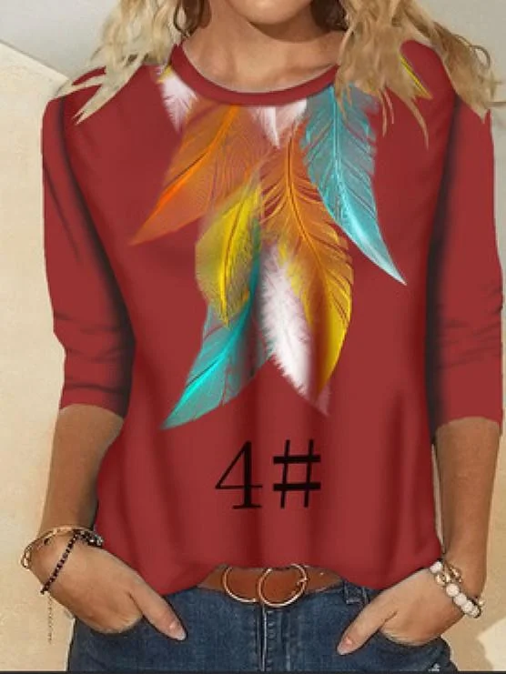 Women Long Sleeve Scoop Neck Floral Printed Graphic Top