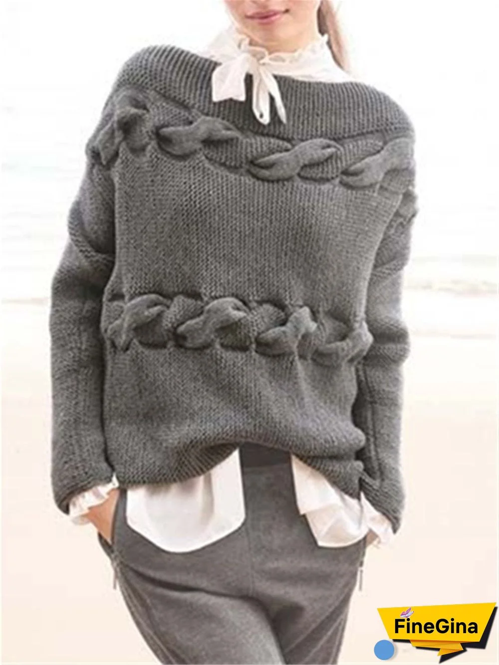 Casual Cotton Long Sleeve Plain Sweater