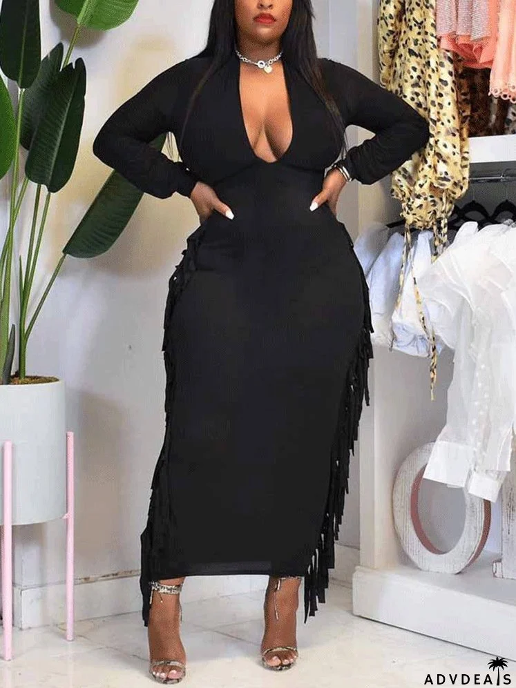 Deep V-neck Sparkly Trendy Slit Mini Dress