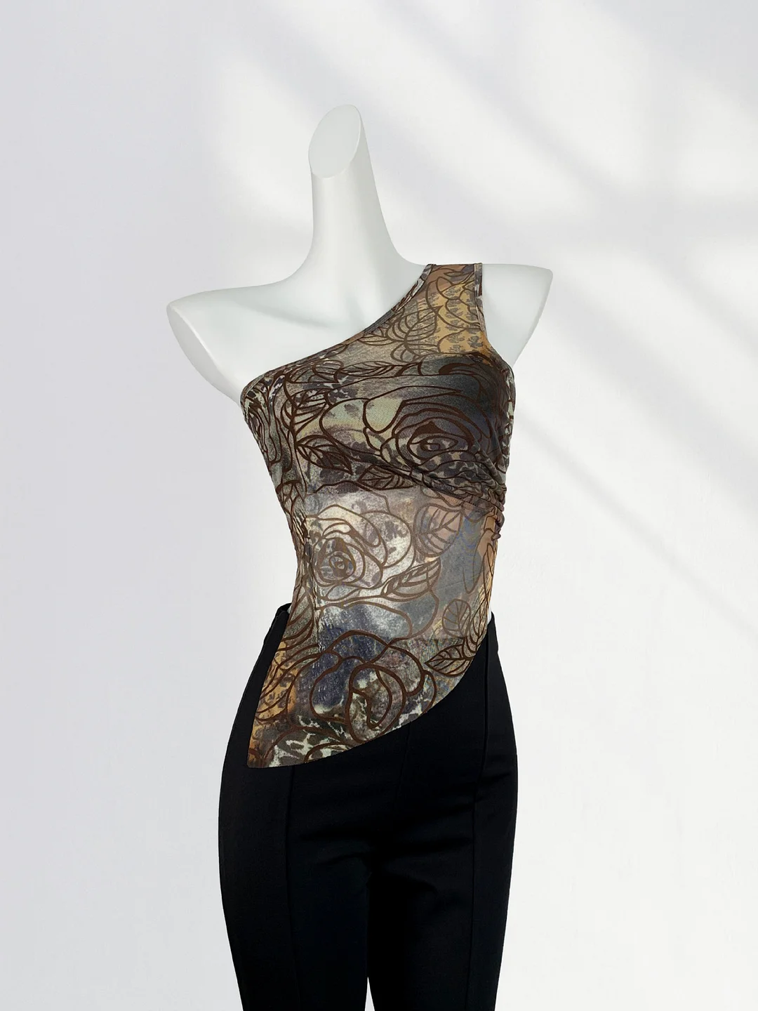 Pongl Pongl Single With Breast Hot Girl Top Summer Irregular Design Sense Small Open Fork Mesh Gauze Inclined Shoulder Vest
