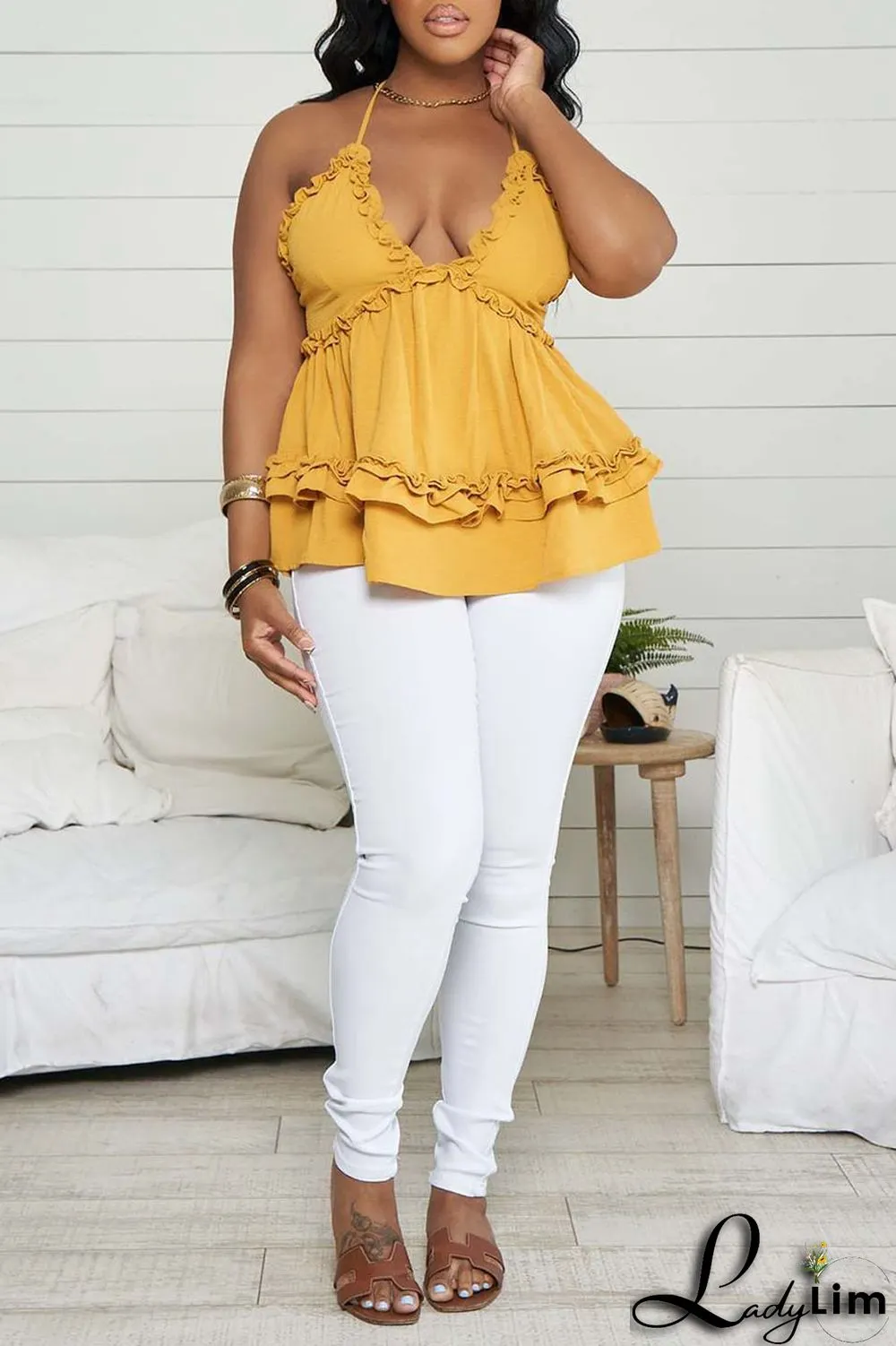 Black Celebrities Solid Patchwork Spaghetti Strap Tops
