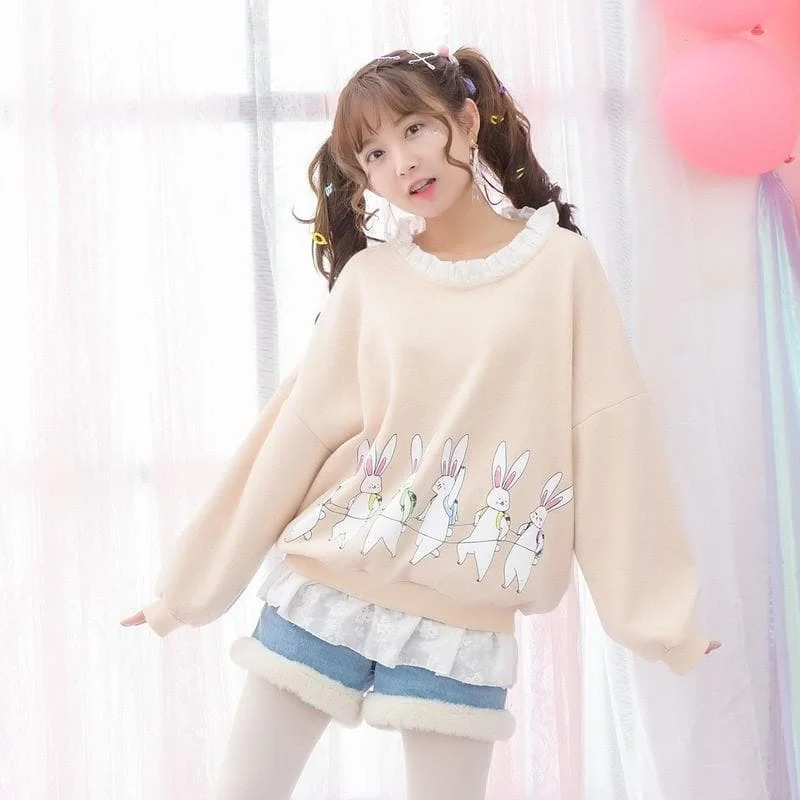 Mori Girl Fake Two Piece Ruffles Patchwork Long Sleeve Sweatshirts SP178905