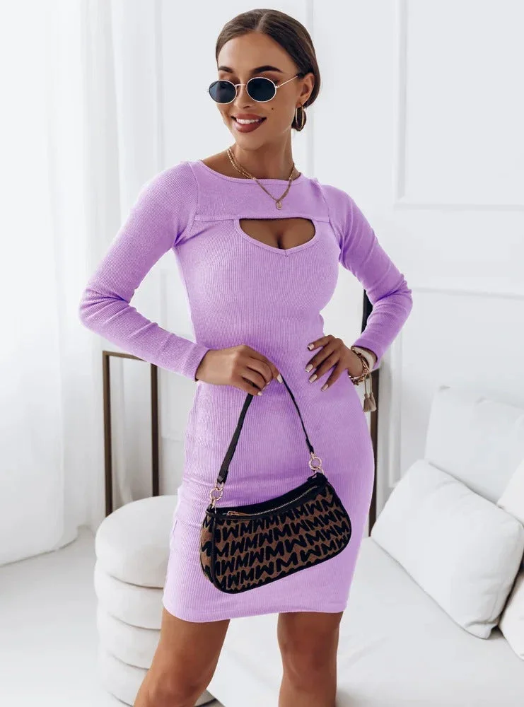 Long Sleeve Round Neck Bodycon Mini Sweat Dress