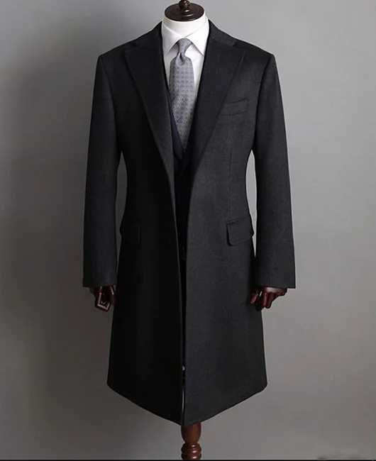 Business Notch Lapel Pocket Long Sleeve Woolen Blazer Overcoat 