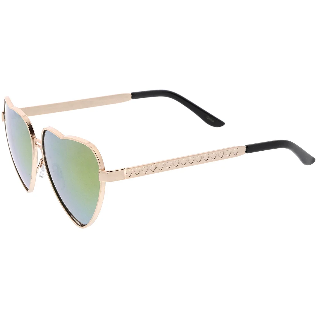 Women's Cute Metal Heart glasses Colored Mirror Lens 60mm