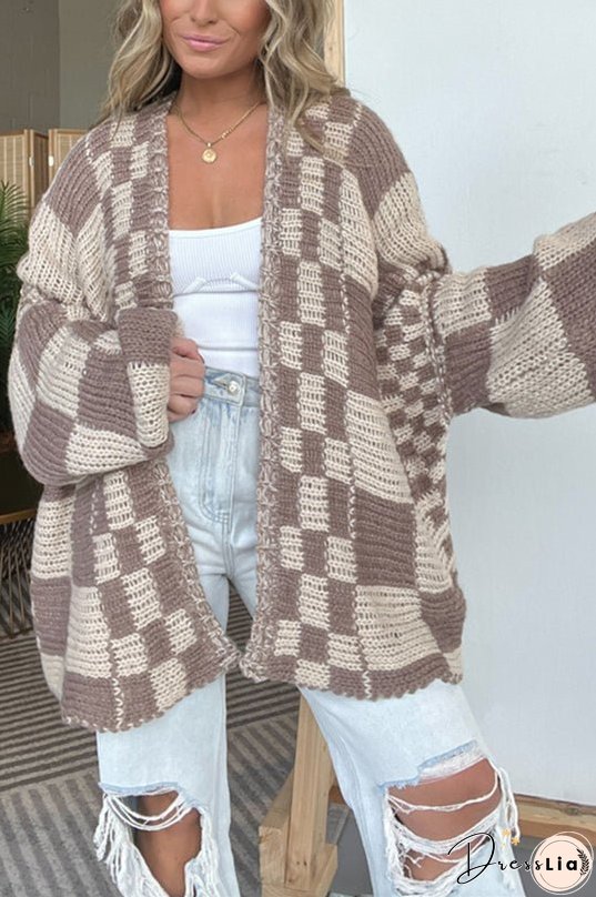 Casual Plaid Mid-length Loose Knitted Outerwear