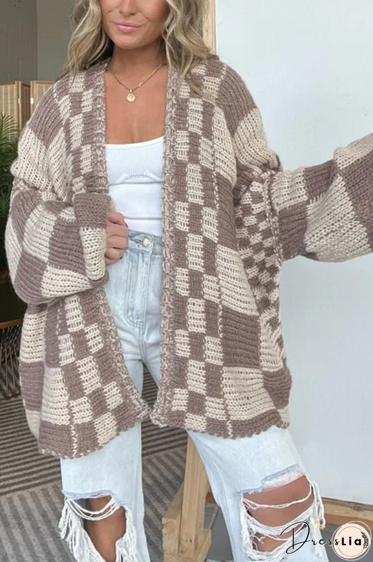 Casual Plaid Mid-length Loose Knitted Outerwear