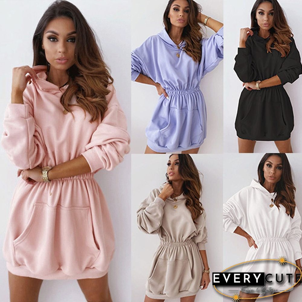 Women Fashion Long Sleeve Casual Dress Slim Waist Long Sleeve Sports Dress Hoodies Sweatshirts