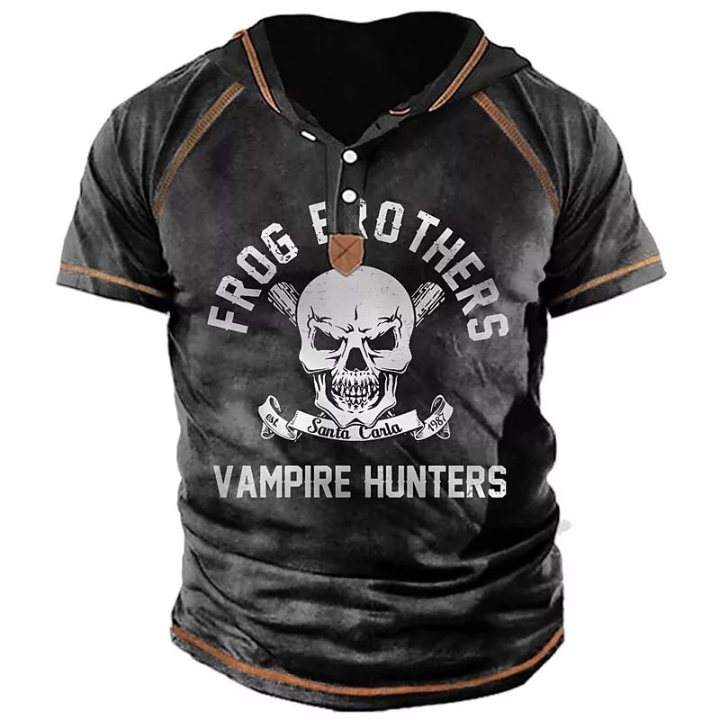Men's 3D Print Graphic Prints Skull Hooded Button-Down Short Sleeve T-Shirt