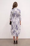 Elegant Blue and White Floral Shirt Dress for Mature Women | Comfortable Tie-Waist Midi Dress with Hi-Low Hem - Benancy Style