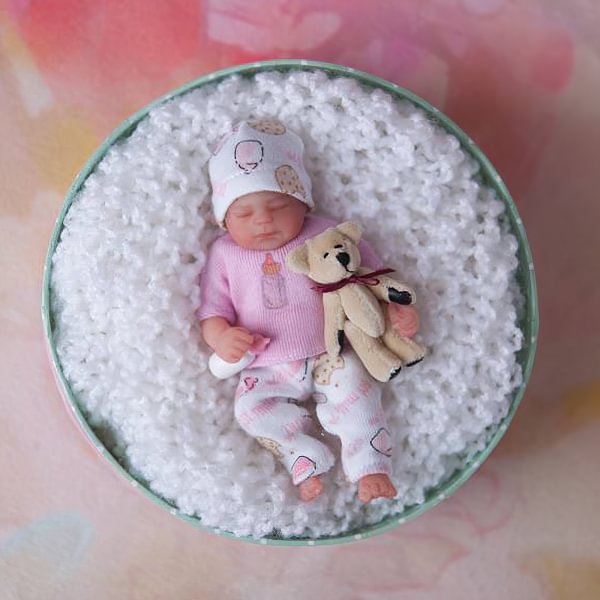 Miniature Doll Sleeping Full Body Silicone Reborn Baby Doll, 6 Inches Realistic Newborn Baby Doll Girl Named Remi