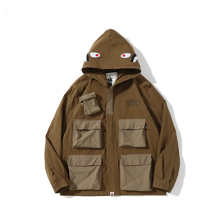 A Bath Ape Khaki Pocket Brown Jacket Trench Coat Coat