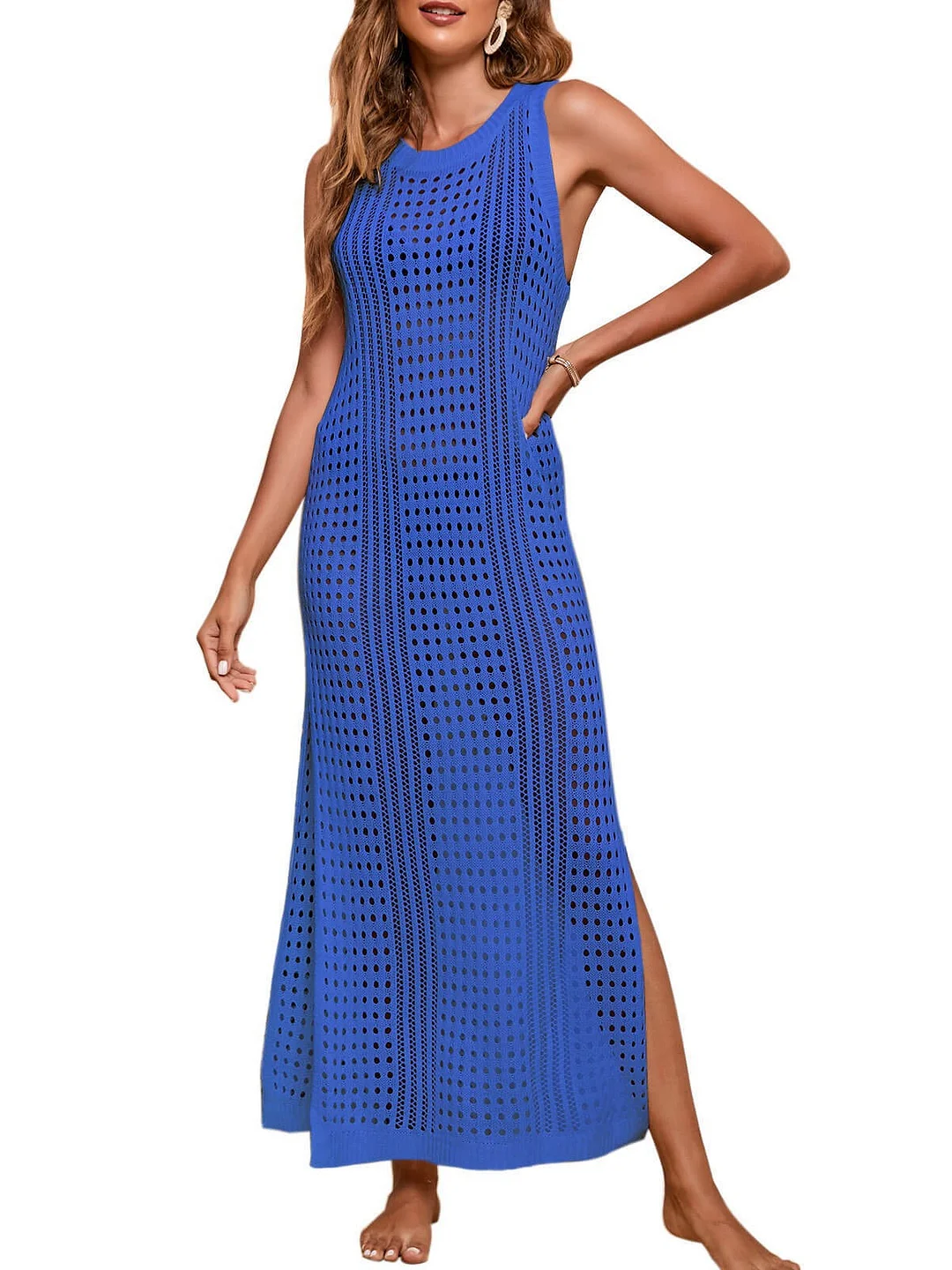 Athvotar Athvotar Beach Skirt Long Loose Solid Color Hollow Knitted Swimsuit Shirt Sunscreen Woman