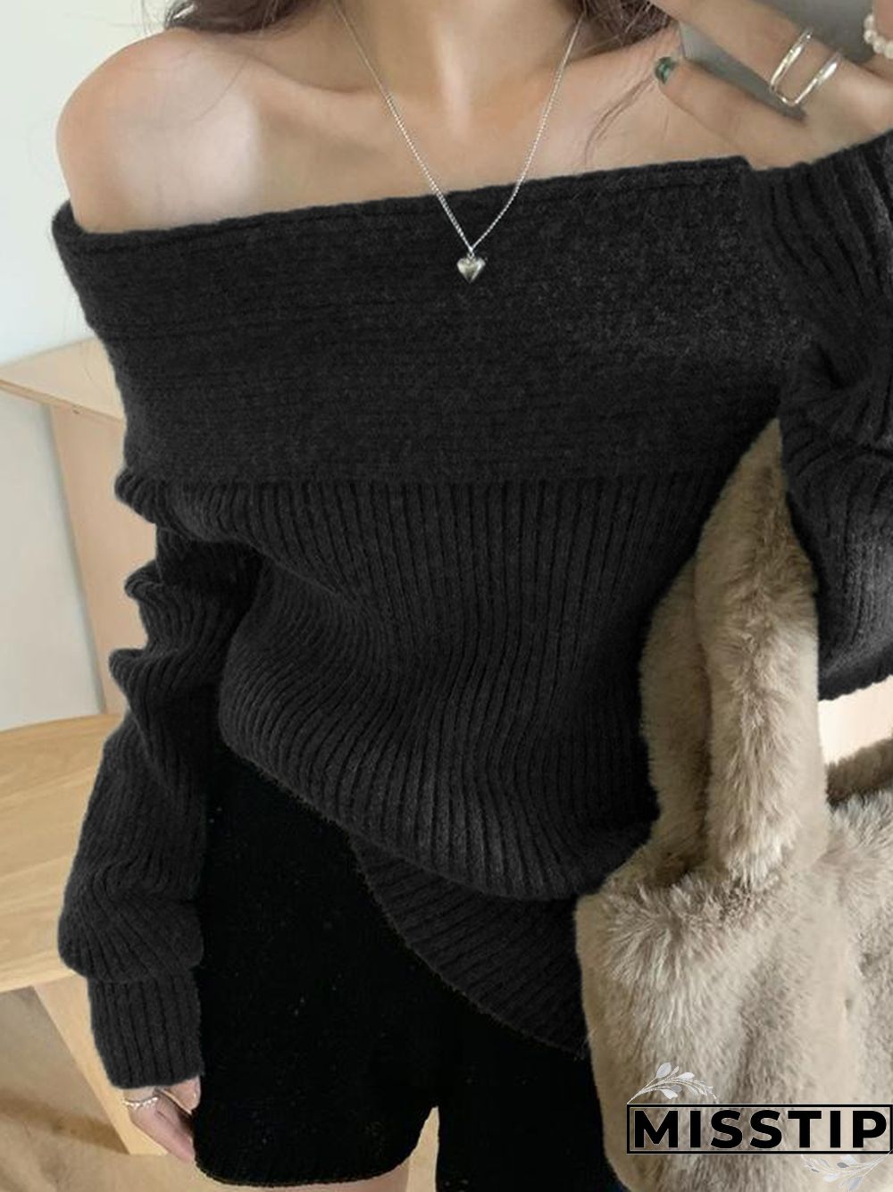 Solid Off Shoulder Knit Sweater