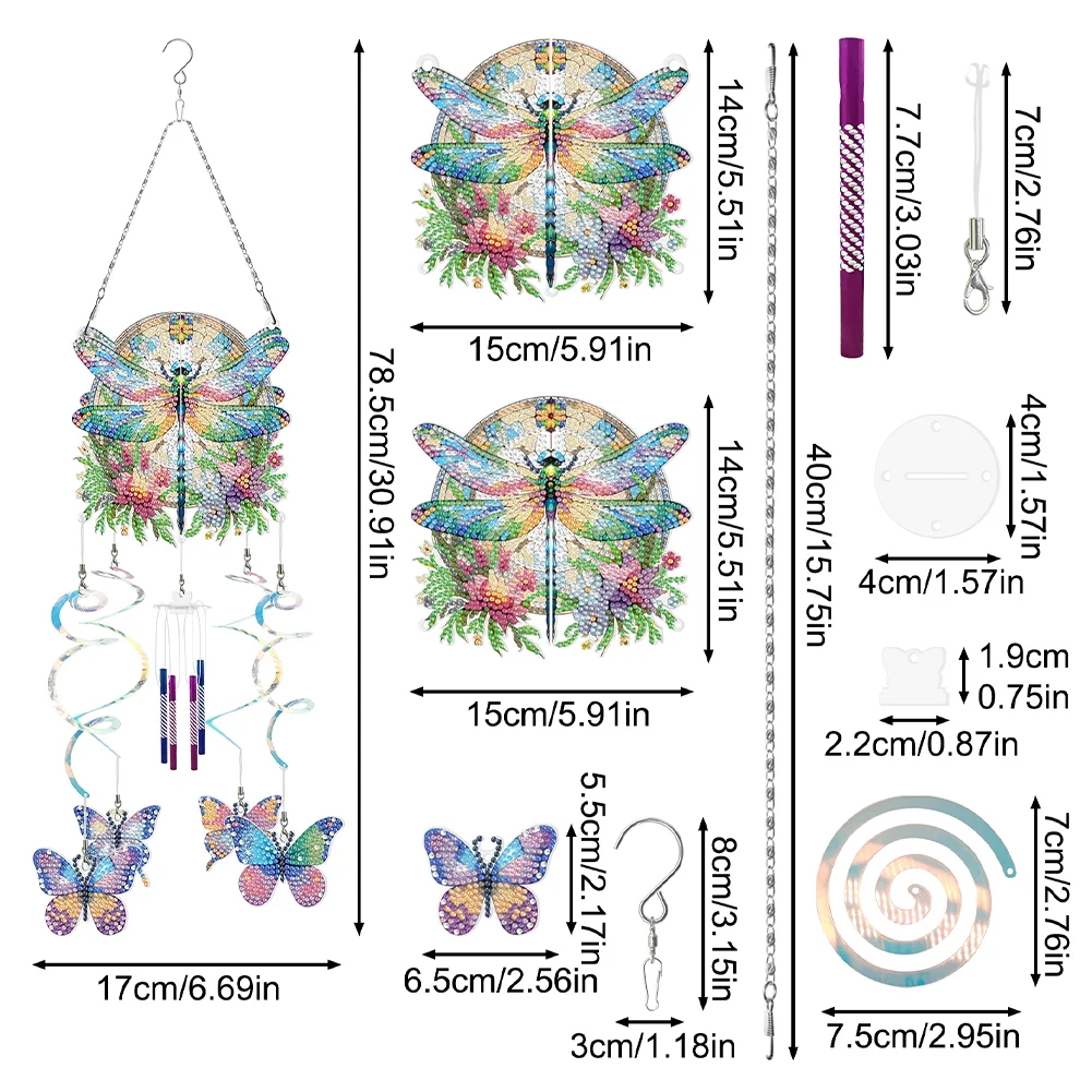 DIY Flower Dragonfly Double Sided Diamond Painting Wind Chime for Window Decor