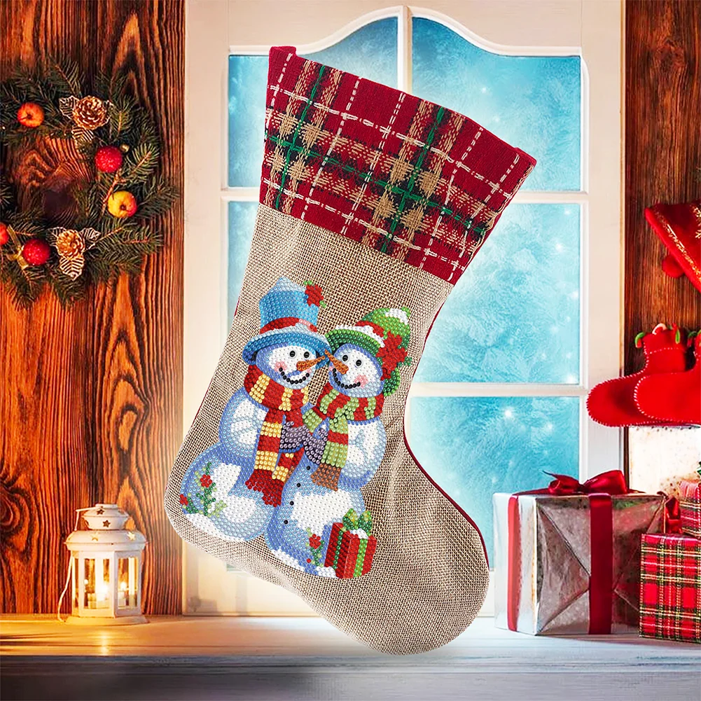 DIY Snowman Christmas Socks Decor DIY Diamond Art Kits for Family Party Decoration(20*35cm)