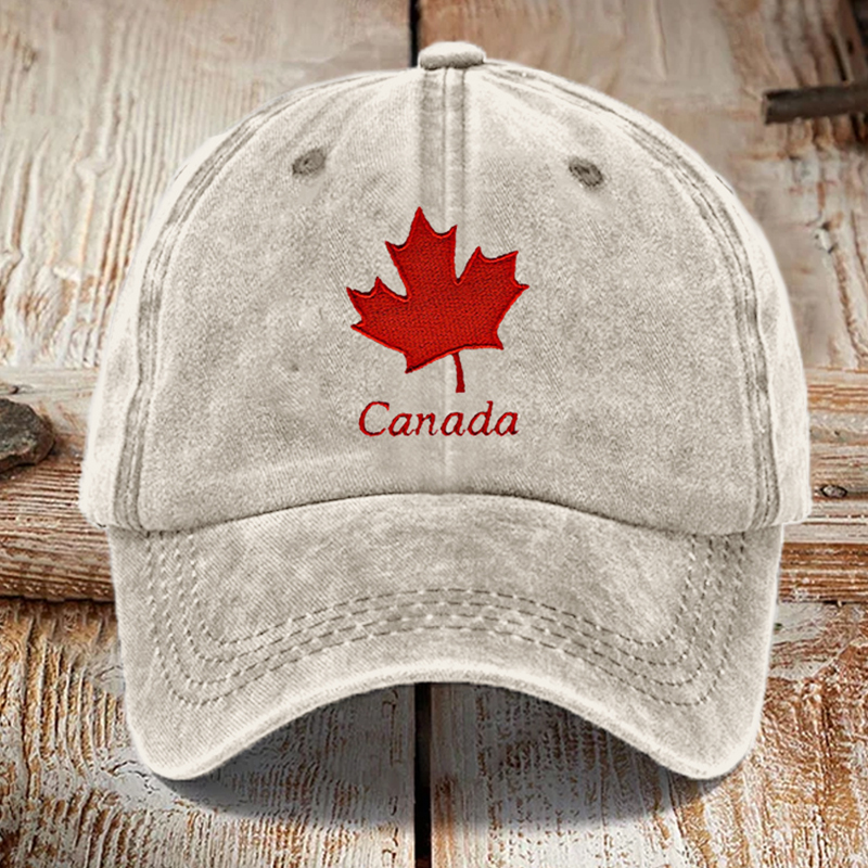 Comstylish Canadian Leaf Embroidered Vintage Washed Cap