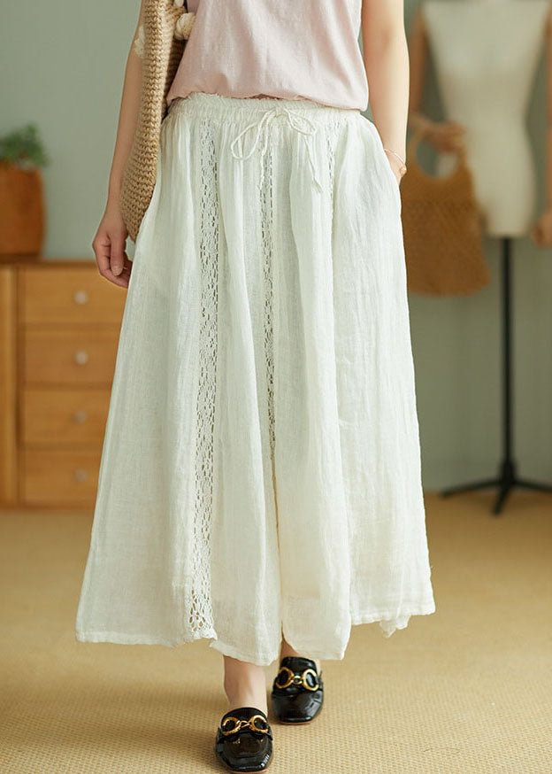Beige Linen A Line Skirts Tie Waist Spring CK252- Fabulory