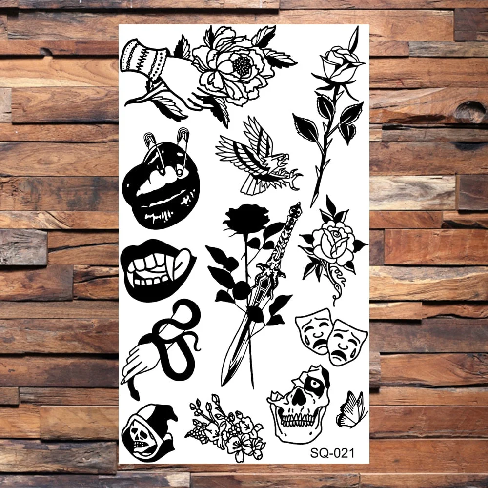 Black Butterfly Temporary Tattoos For Women Girls Realistic Eye Halloween Crown Fake Tattoo Sticker Sexy Body Arm Tatoos DIY