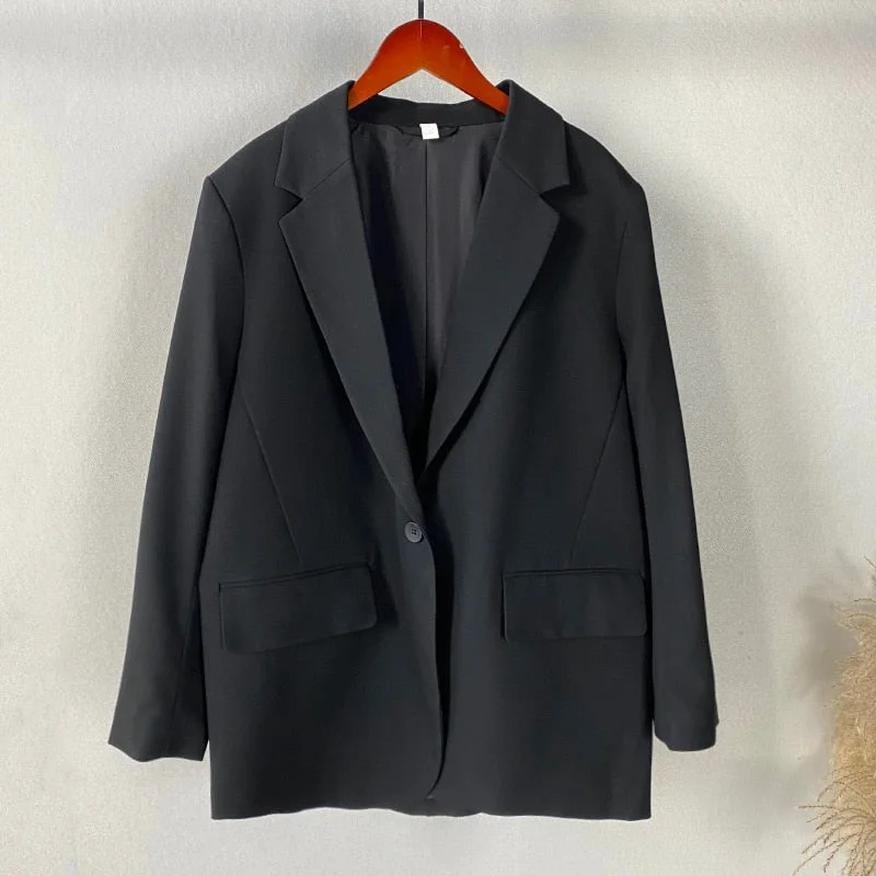 Msfancy Fashion Black Blazer Suits Women 2021 Plus Size Tailleur Femme Single Button Oversized Casual Jacket