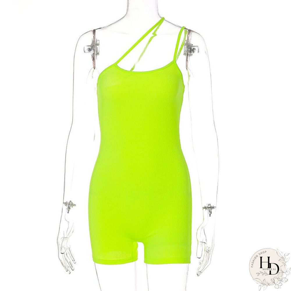 New Summer Fashion Solid Color Slim Fit Sloping Shoulder Open Back Jumpsuit Overalls Women