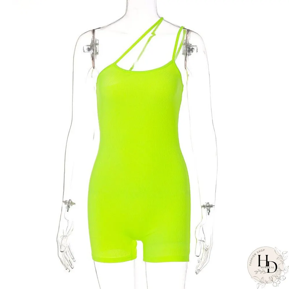 New Summer Fashion Solid Color Slim Fit Sloping Shoulder Open Back Jumpsuit Overalls Women
