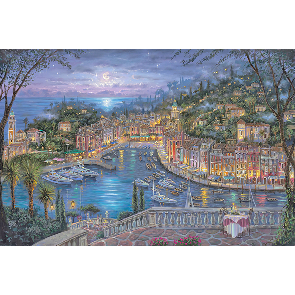 

40*30CM - Round Drill Diamond Painting - Water City, 501 Original